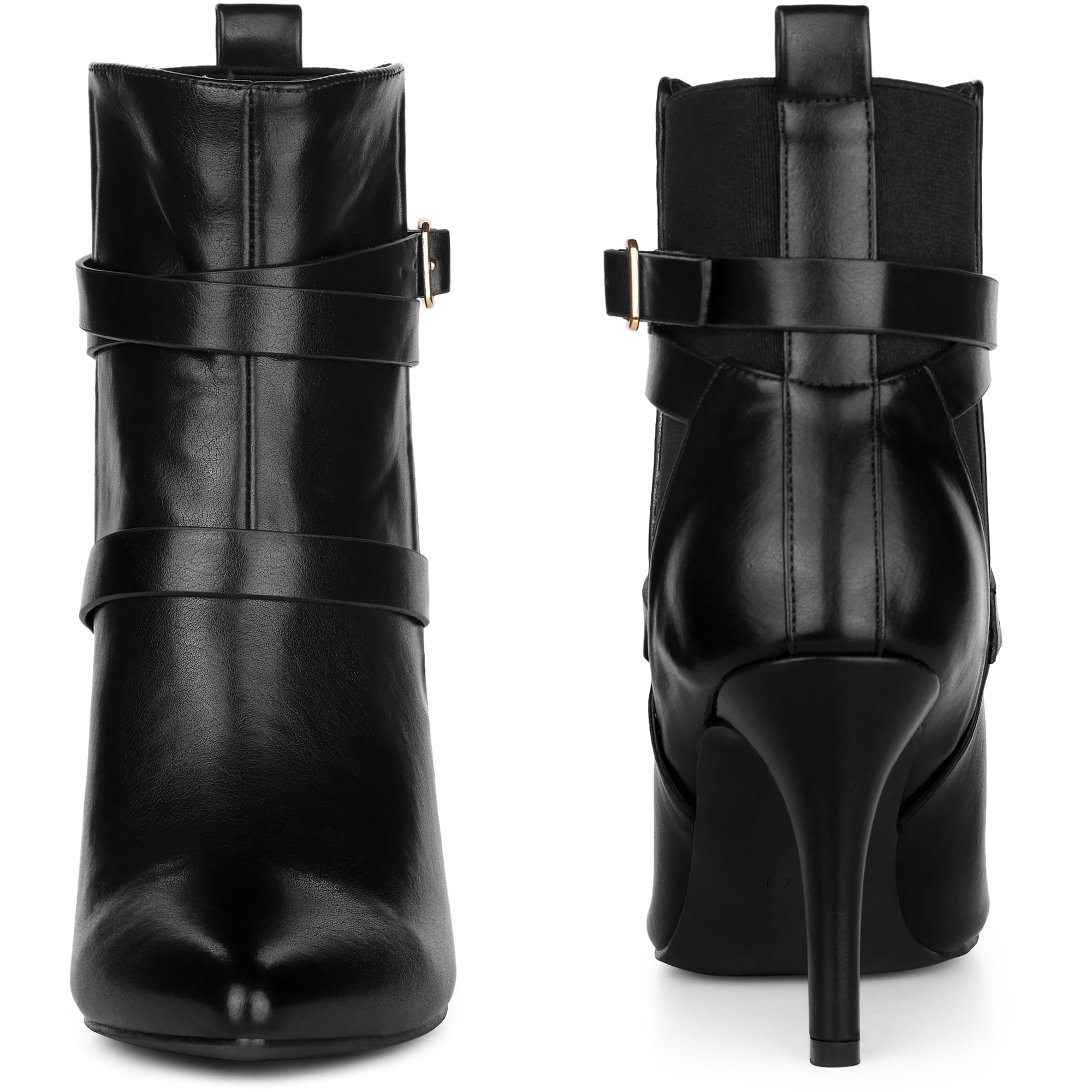 Unique Bargains Pointy Toe Elastic Cross Straps Stiletto Heel Ankle Boot for Women Black 9