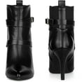 thumbnail image 2 of Unique Bargains Pointy Toe Elastic Cross Straps Stiletto Heel Ankle Boot for Women Black 6, 2 of 5