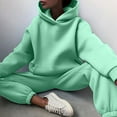 thumbnail image 4 of CILENON Conjuntos De 2 Piezas Para Mujer Women Solid Solor Casual Fashion Long Pants With Thick Long Sleeve Hoodie Suit Casual Outfits for Women Plus Size Sets Travel Outfit(Green,XL), 4 of 6