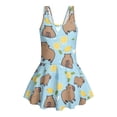 thumbnail image 4 of COEQINE Girls One Piece Swimsuit with Skirt, Scoop Neck & V Back Fashion Swimming Bathing Suit Sleeveless Summer Beach Swimwear for Kids Age 3-4, Capybara Lemon Heart Blue, 4 of 8