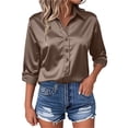 thumbnail image 2 of Mnuaqn Womens Dress Shirts Long Sleeve Button Down Shirt Wrinkle-Free Business Casual Blouse Office Work Tops (Bronze,S), 2 of 5