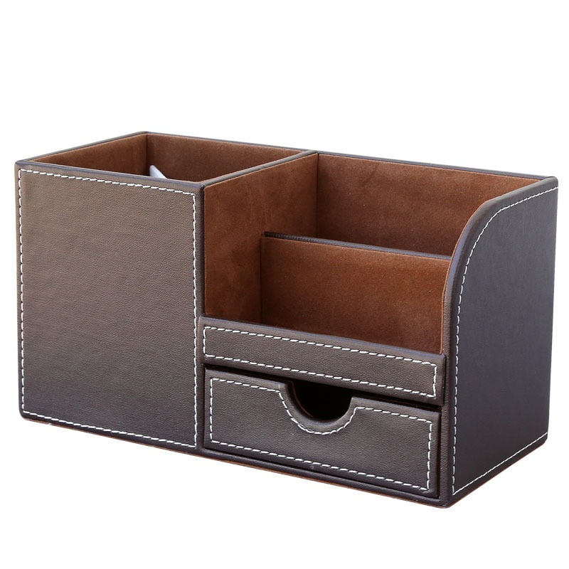 Leather Desk Organizer with 2 Drawers for Pens Office & Student Supplies