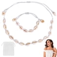 thumbnail image 1 of Juego de 2 pulseras y collares de conchas naturales, pulseras y tobilleras ajustables de conchas para mujeres, niñas y hombres (blanco), 1 of 7