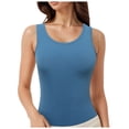 thumbnail image 2 of IWRICH Womens Sleeveless U-Neck Tank Tops Fashion Summer Casual Basic Slim Fit Ribbed Racerback Top Shirt Clothes Dark Blue M, 2 of 6
