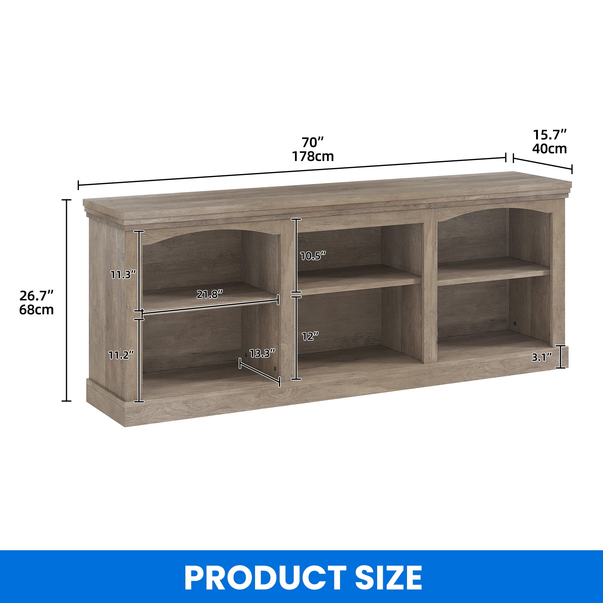Uforic TV Stand for 80 Inches TV, Farmhouse Entertainment Center with Adjustable Shelf & Storage Cabinets, Washed Gray
