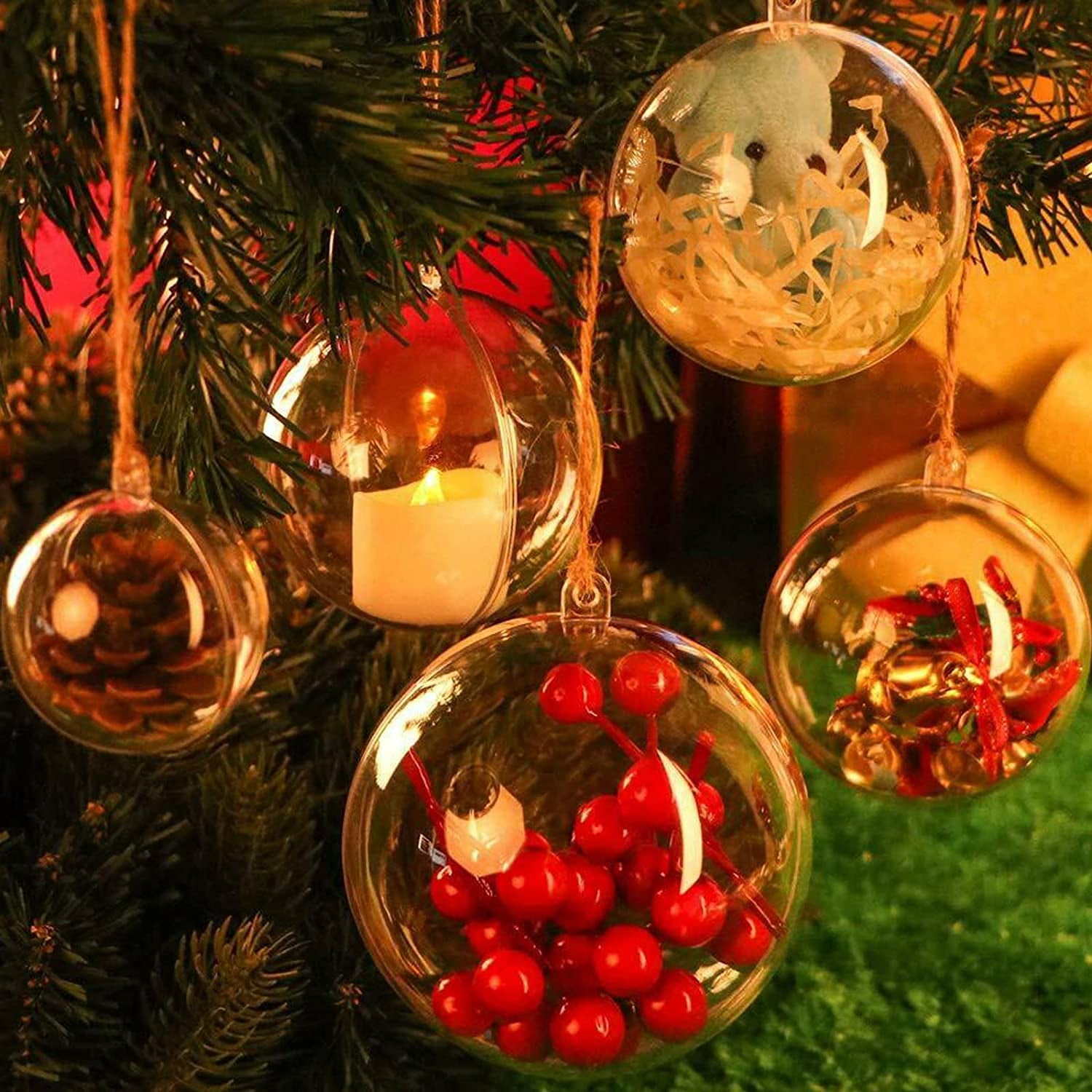 80mm Clear Plastic Fillable Ornament Ball - Exucase 3.15 20 Pack DIY Crafts Balls Kit Transparent Decor Ball- Handmade Decor for Christmas, Holiday