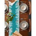 thumbnail image 2 of White Coral on Teal Green Table Runner-36 Inch Long Marine Modern Abstract Art Table Runners Linen Burlap Tablerunner for Kitchen Dining Room Holiday Party, 2 of 9