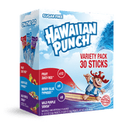 Hawaiian Punch Powder Drink Mix Variety Pack, Fruit Juicy Red, Berry Blue Typhoon, Wild Purple Smash, Sugar-free, 30 Count