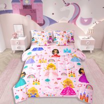 Castle Fairy Black Girl 7pcs Bedding Comforter Set,Princess Castle Queen Bedding Sets Super Cozy,Unicorn Rainbow Queen Sheet Sets,Super Cozy Cartoon Room Decor,Reversible