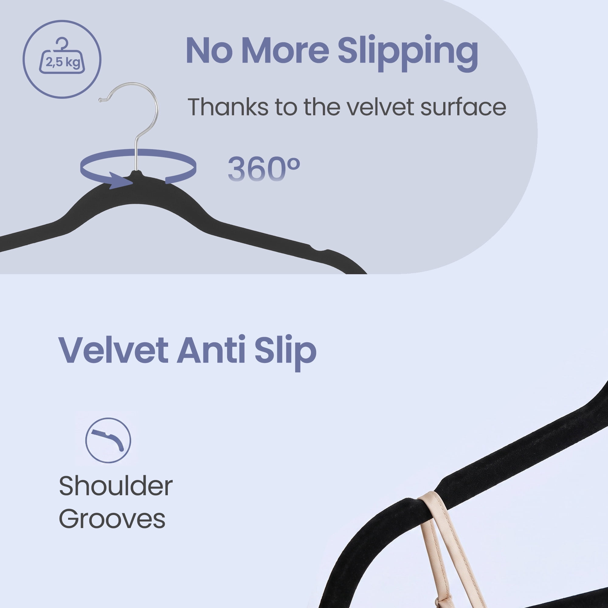 Ledrem 30-pack Adjustable Velvet Hangers, Skirt & Pants Hangers, Space-Saving, Black