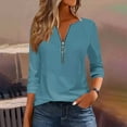 thumbnail image 2 of Ashirexll Womens Long Sleeve Tops, Shirts for Women Trendy, Fashion Ladies' Casual Solid Color V-Neck Long Sleeve T-shirt Blouse Zipper Tops, 2 of 6