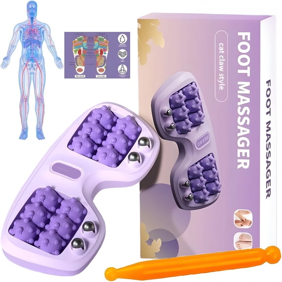 XIRQI Portable Dual Foot Massage Roller,Foot Roller Massager for Plantar Fasciitis,Plantar Fasciitis Rollers Improved Circulation,Portable Reflexology Tool for Home & Office (Purple,9*5.1in)