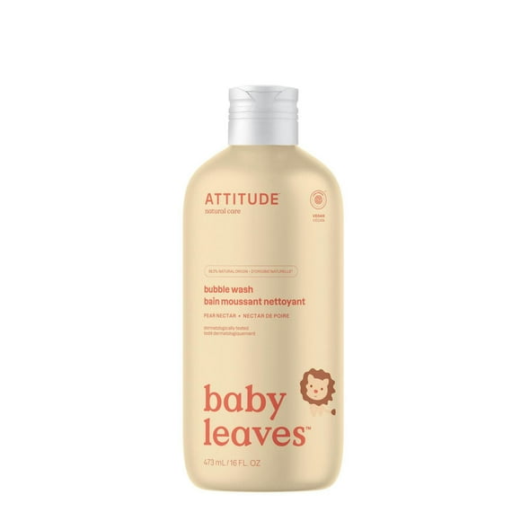 ATTITUDE baby leaves, Bain Moussant Nettoyant, Nectar de Poire, 473 mL