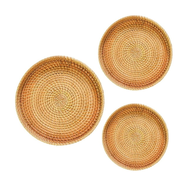 3 Bandejas Redondas de Mimbre para Servir, Plato de Mimbre Tejido para Bebidas, Aperitivos, Pan perfecl Bandeja de servicio tejida