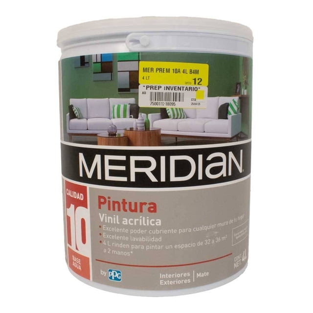 Pintura Meridian Mate para Interiores y Exteriores Vinil Acrílica 4 Litros