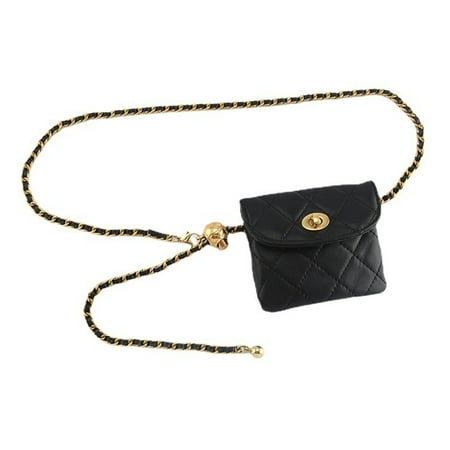 Elegant And Versatile  Adjustable Metal Chain Women Evening Mini Handbag For Dresses  Detachable Purse Crossbody Waist Bag Link Belt  4.5 X 4.1 In  Black