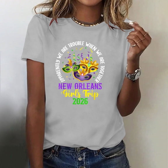 Uootdi Mardi Gras T Shirts for Women Carnival Graphic Short Sleeve New Orleans Mardi Gras Party Outfits Spring Going Out Tops Gift