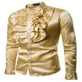 thumbnail image 1 of Men Satin Ruffle Shirts Long Sleeve Stand Collar Slim Fit Dress Shirt, 1 of 6