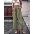 thumbnail image 6 of Women'S Casual Pants Loose Drawstring High Waist Wide Leg Beach Pants with Pockets Green XL, 6 of 9