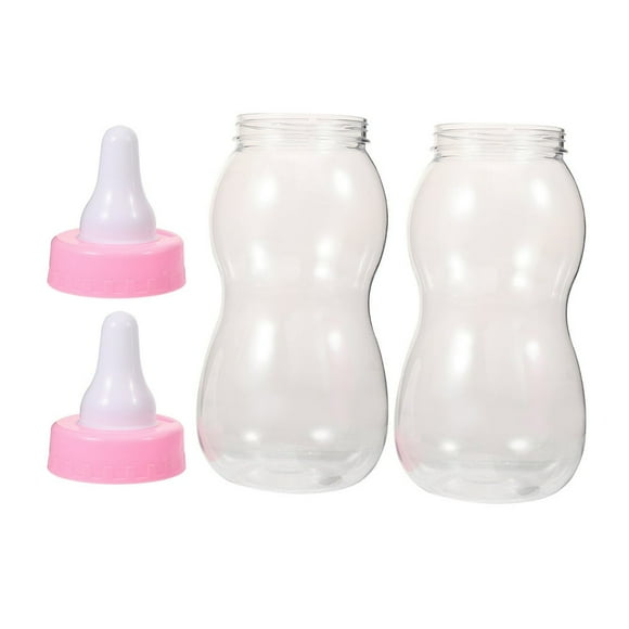 KEINXS2Pcs Jumbo Milk Bottle Coin Bank Baby Shower Plastic Container Bottle For Shower Game Favor Decoration Pink
