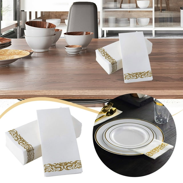 Hbdhejl 100 Disposable Guest Towels Soft And Absorbent Linen Feel Paper Hand Towels Durable Decorative Bathroom Hand Napkins Good For Kitchen Parties Weddings Dinners Or Events White An
