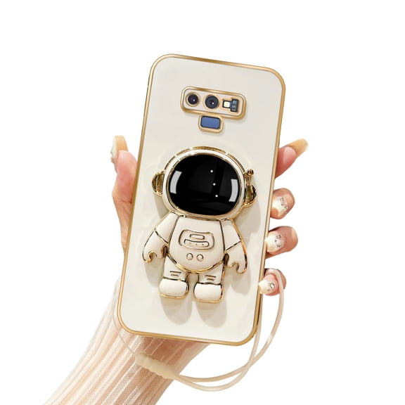 Annyojo for Galaxy Note 9 Phone Case with 6D Astronaut Hidden Stand Holder Case Cover for Samsung Galaxy Note 9 with Lanyard Strap Soft Silicone Shockproof Kickstand Cover Bumper - White