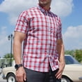 thumbnail image 5 of ZCFZJW Mens Plaid Shirts Casual Summer Short Sleeve Button Down Graphic Tees Shirt Lightweight Cool Big and Tall Regular Fit Soft Cotton T-Shirt Tops Red XXXXXXL, 5 of 9