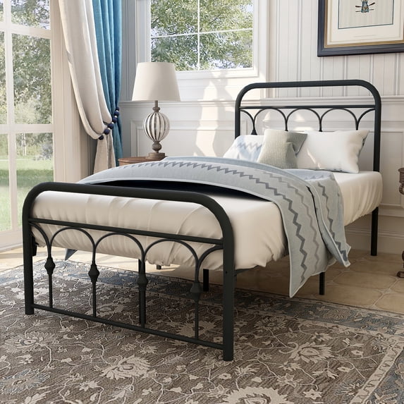 alazyhome Twin Platform Metal Bed Frame, Easy Assembly, Black