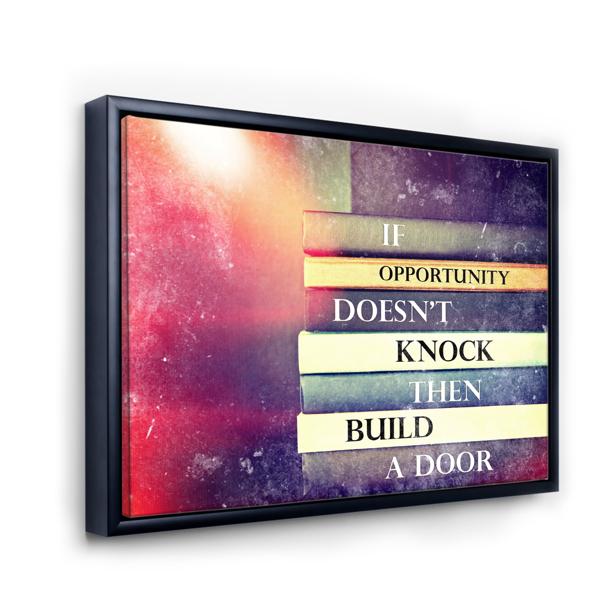 If Opportunity Does Not Knock Build A Door On Books 40 in x 30 in Framed Painting Canvas Art Print, by Designart