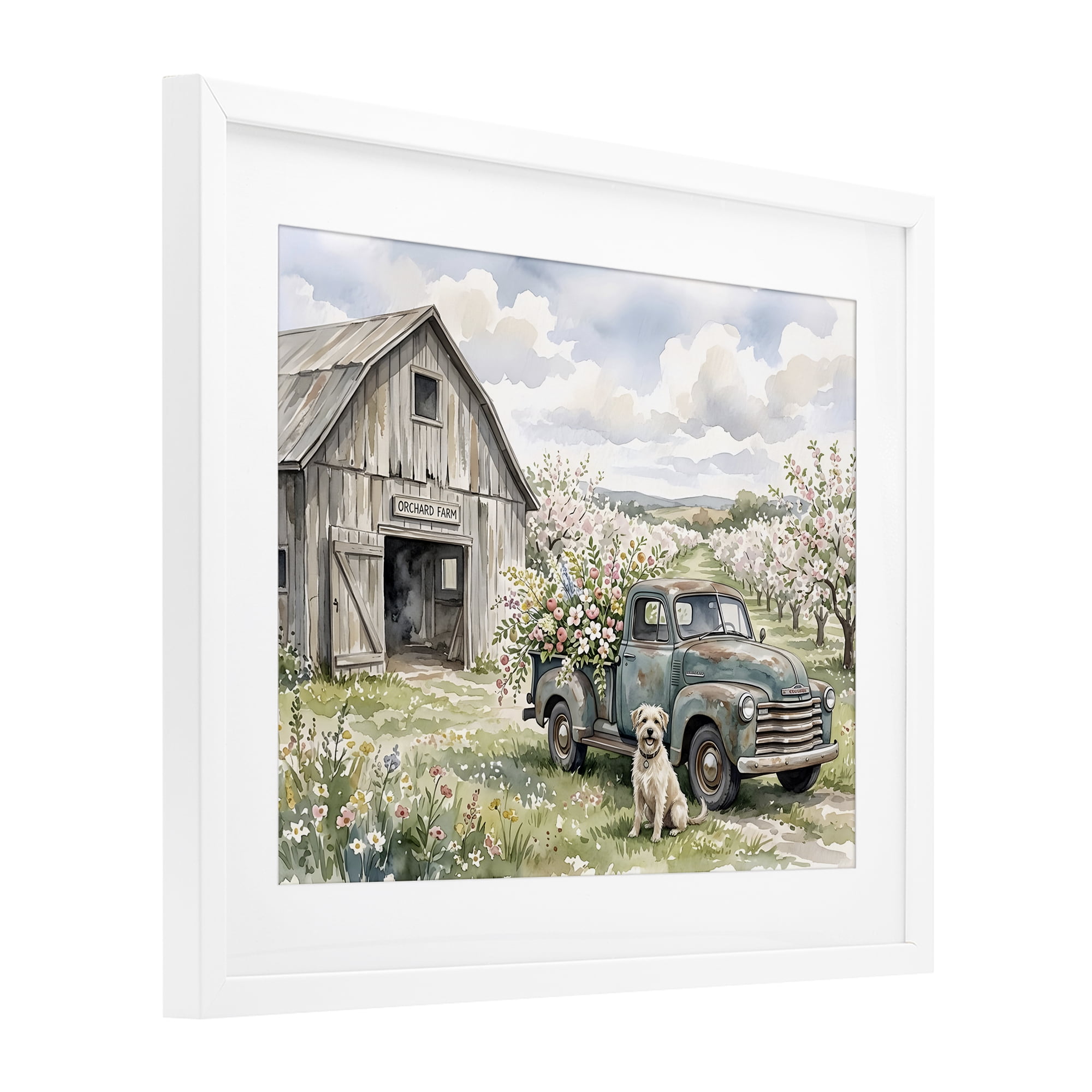 Stupell Industries Spring Orchard and Truck White Framed Print Under Glass, design by Tabz Jones