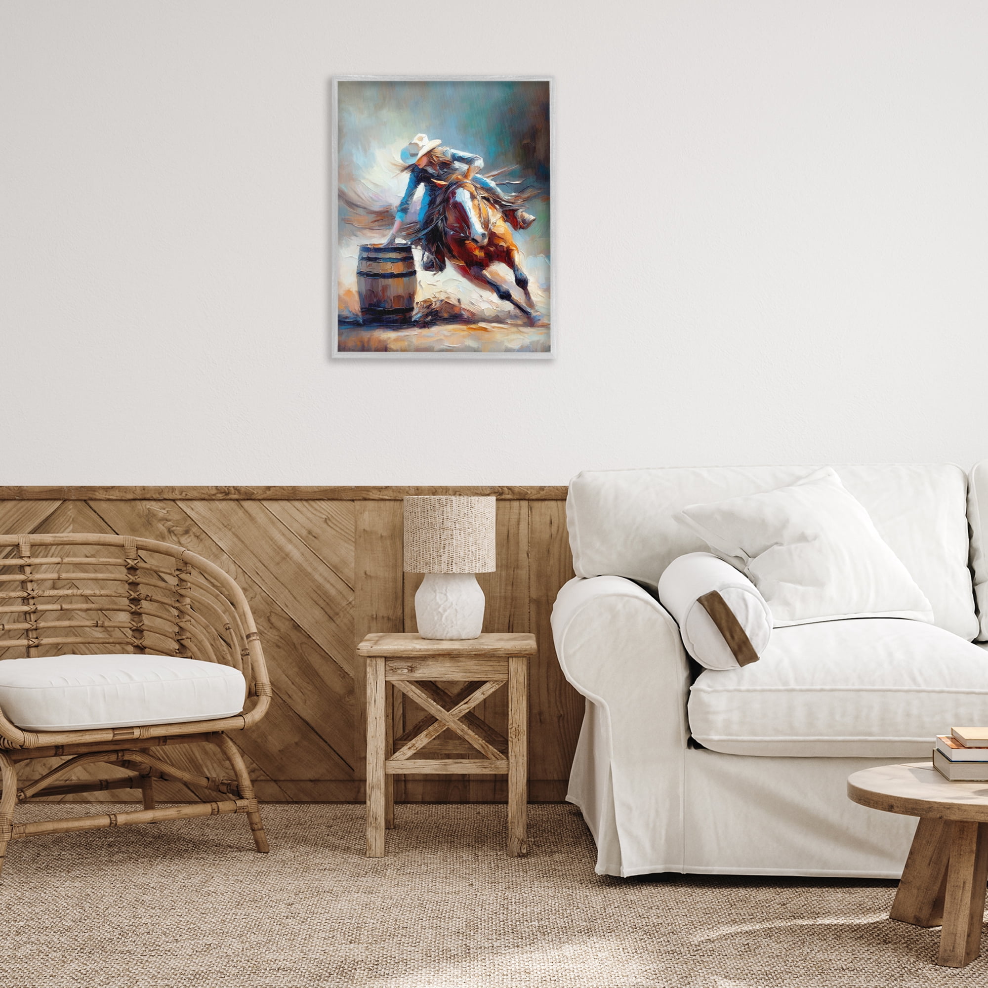 Stupell Industries Barrel Racer Cowgirl Novelty Painting Gray Framed Art Print Wall Art, 24 x 30