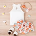 thumbnail image 1 of Vedolay 2 Piece Shorts Sets For Girl Girl's 2 Piece Outfits Floral Print Tie Neck Halter Top and Shorts Set,White 9-12 Months, 1 of 5