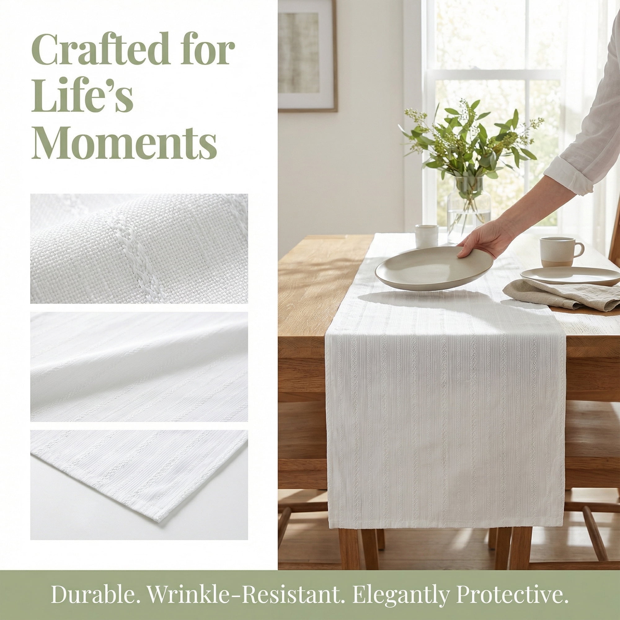 Unique Bargains Cotton Kitchen Runner for Dining Table Decoration White 11.8" x 70.9"