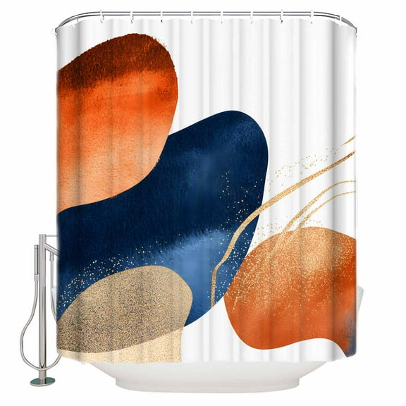 Extra Long Shower Curtain 72x96 Inch, Navy Blue Burnt Orange Shower Curtain Waterproof Bathroom Decor Modern Retro Geometric Boho Fabric Bath Curtain Set Accessories with Hooks