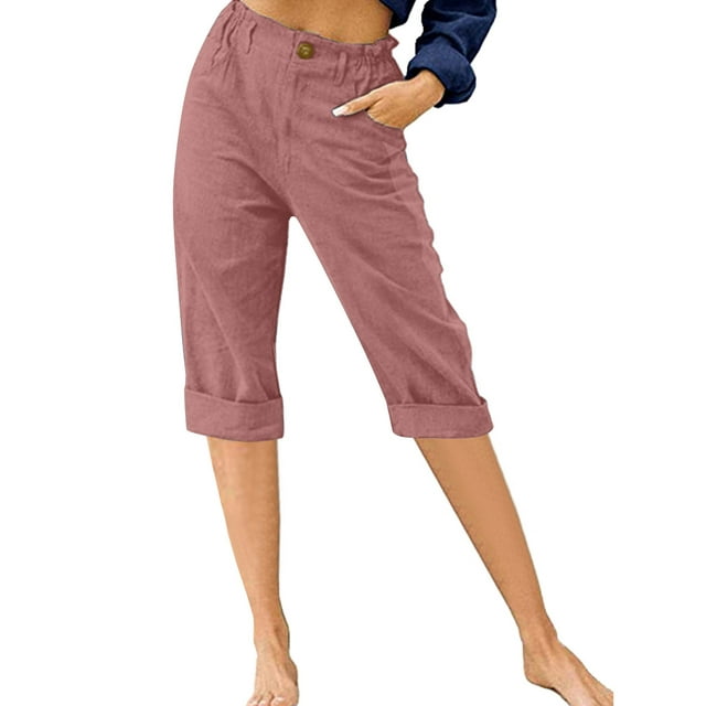 Innerwin Women's High Waist Lounge Capris with Button Detail, Wine Red, XL