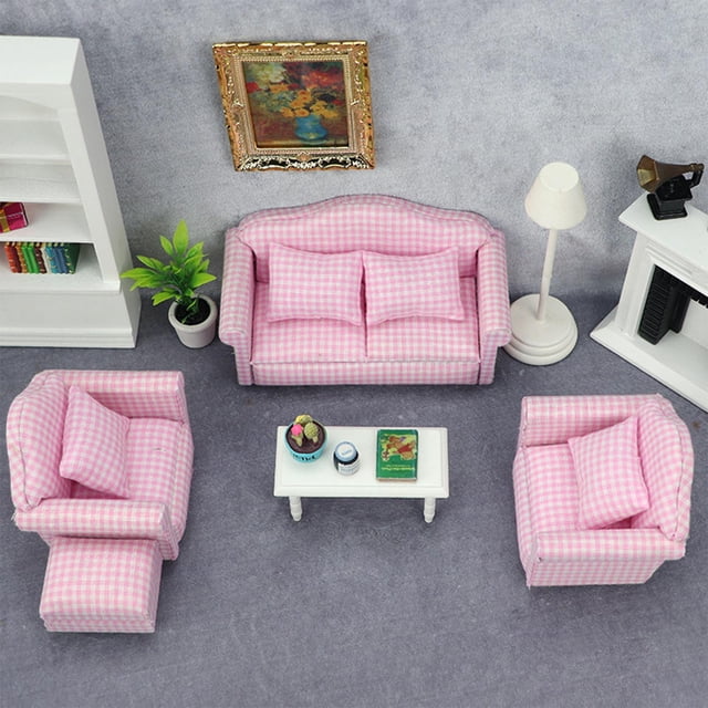 1:/12 muebles de sofá, con cojines traseros Vintage hecho doble DIY sillón de accesorios Hugo Sofá en miniatura