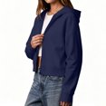 thumbnail image 5 of Hooded Zip Women Cropped Jackets Long Sleeve Sweatshirt with Pocket,Drop Shoulder Casual Fall Winter Daily Home Outdoor Wear,Blue,L, 5 of 9