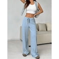 thumbnail image 2 of jinghuiyue Women Wide Leg Pants Striped Elastic Low Waisted Pants Casual Knit Loungewear with Drawstring S, 2 of 6