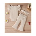 thumbnail image 3 of Baby Girl Ribbed Bell Bottom Outfits Set Short Sleeve Romper + Flared Trousers + Headband 3 Pieces, 3 of 9
