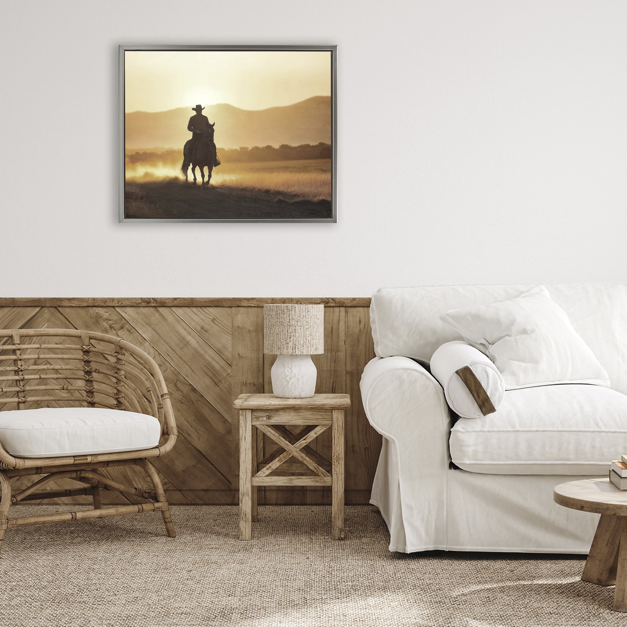 Stupell Industries Cowboy's Ride Home Gray Framed Floater Canvas Wall Art, design by Kim Allen