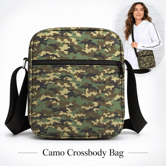 Camo Crossbody Bag for Women, Small Camouflage Shoulder Purse with Adjustable Strap and Front Zipper Pocket, Lightweight Everyday Bag for Travel, Shopping and Casual Use
