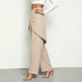 thumbnail image 4 of Women's High Waist Irregular Overlay Wide Leg Pants, Solid Draped Loose 9/10 Length Wrap Front Casual Trousers with Side Pockets for office Party Vacation Wear Beige M(M), 4 of 5