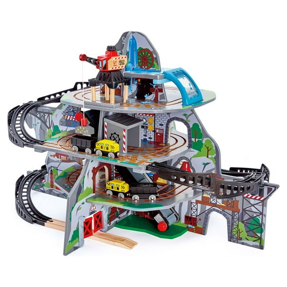 Hape Railway Mighty Mountain Train Multi-Level Wood Set, Crane, Conveyor Belt, and Bridge, Gift Idea for Toddlers & Kids Ages 3 to 10 Years Old