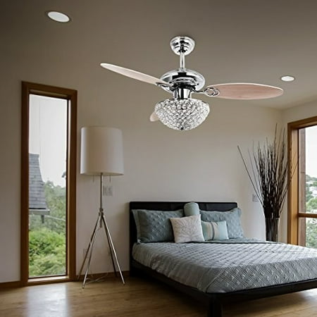 Rainierlight Modern 42 Inch Crystal Ceiling Fan Lamp Led 3 Color Changing Light 3 Wood Reversible Blades With Remote Control For Living Room Bedroom