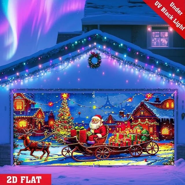 Couverture de Porte de Garage Festive du Père Noël, Décoration de Vacances Réutilisable avec Matériau Résistant aux Intempéries, Décoration Extérieure Accrocheuse pour Fêtes de Noël et Réunions de Famille