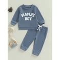 thumbnail image 5 of Caoirhny Baby Toddler Boy Fall Clothes Set 6 12 18 24 Months 2T 3T Letter Embroidery Long Sleeve Sweatshirt Elastic Waist Pants 2 Piece Waffle Outfit, 5 of 9