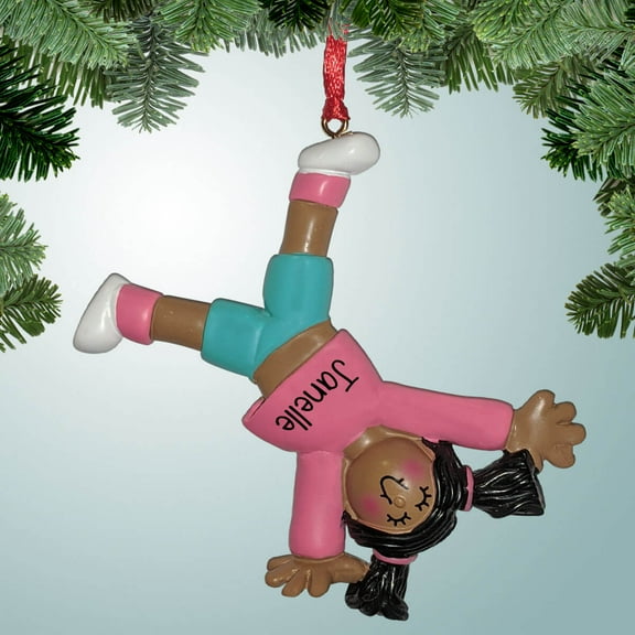 Tumbling Girl - African American - Personalized Christmas Ornament - Gymnastics - Cartwheel - Perfect Stocking Stuffer - Great Gift Ideas