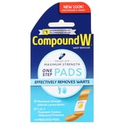Compound W Maximum Strength One Step Wart Remover Pads, Salicylic Acid, 14 Count