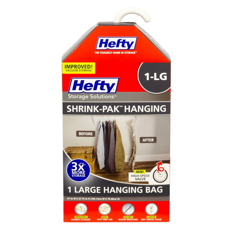 Hefty Shrink-Pak 2 Large Hanging Bags, Vacuum Compression Storage