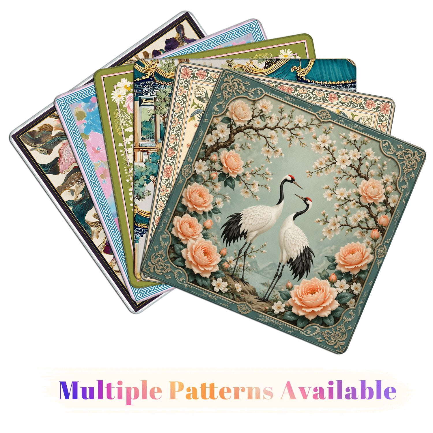 Mahjong Mat 31.5" x 31.5" Elegant Pair Cranes Among Peach Cherry Blossoms Vintage Ornamental Non-Slip Noise Reduction American Mahjong Tiles Table Cover for Dominoes Poker Card Board Games Gift